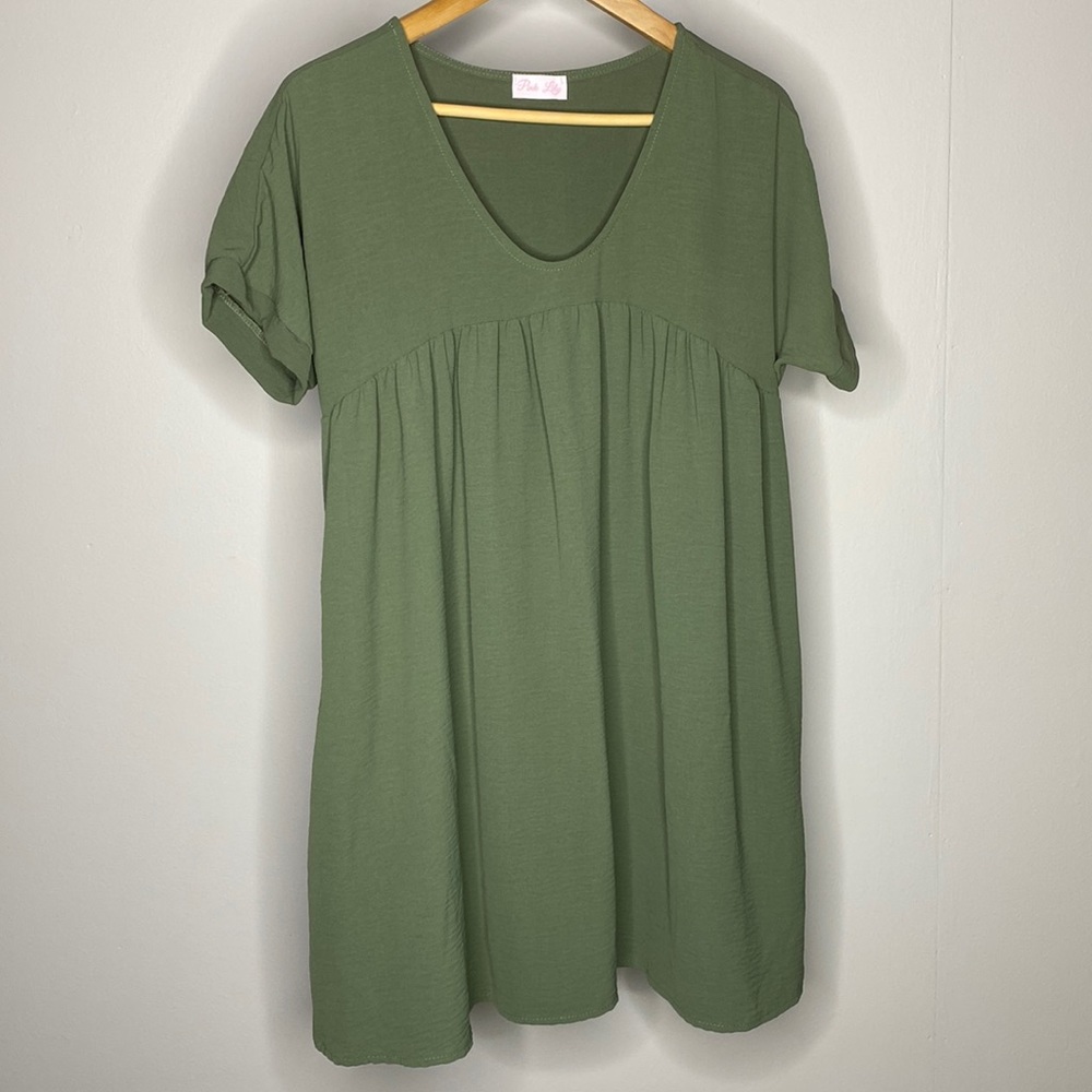 Pink Lily Connect To Your Heart Dress in Olive - Picture 2 of 6